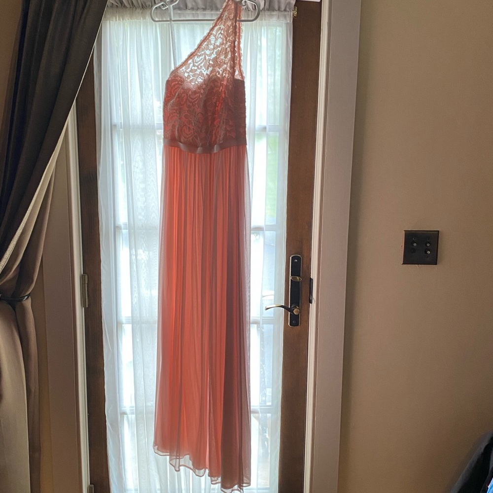 Chiffon, blush pink, one shoulder dress with lace size 0